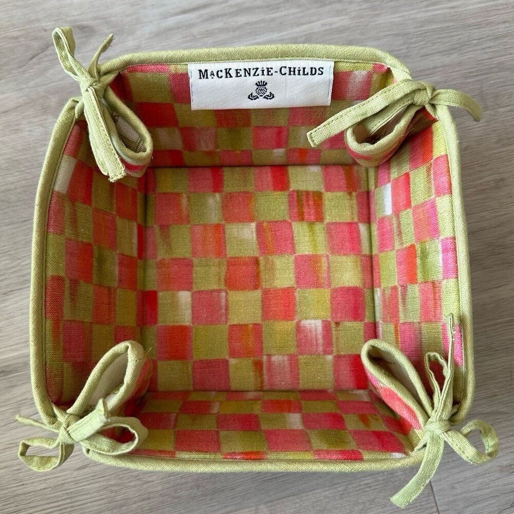 Mackenzie-Childs Tulip Check & Toile Reversible Fabric Serving Basket - Small